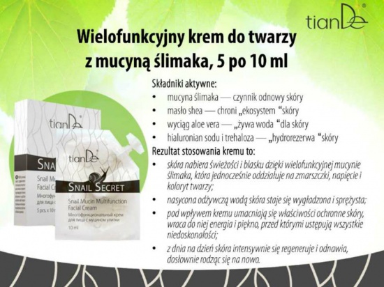 Wielofunkcyjny krem do twarzy z mucyną ślimaka TianDe